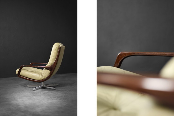Image 1 of Vintage Mid-Century German Modern Leather Swivel Armchair by Eugen Schmidt for Soloform, 1960s