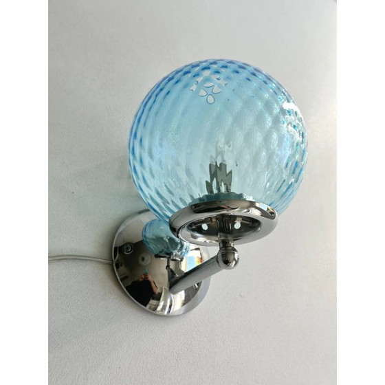 Image 1 of Sculpturale lichtblauwe "Ballotton" Murano glazen wandlampen — Set van twee