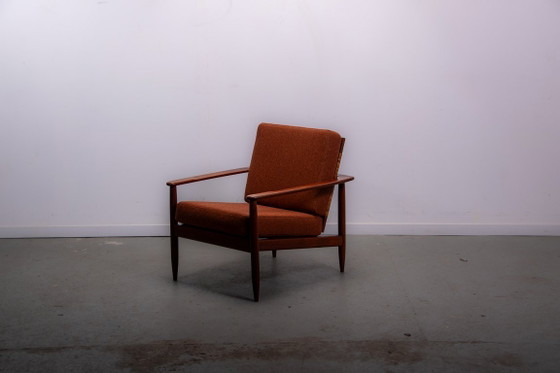 Image 1 of Fauteuil confortable en teck et rotin, style Mid-Century, vers 1970
