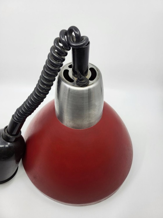 Image 1 of Vintage 1950s Red Metal Industrial Pendant Light