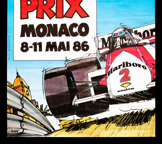 Image 1 of Original 1986 Monaco GP Poster Plakat – Senna First Win – Grognet F1 60 x 40cm