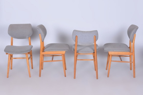 Set of Four Original Mid-Century Modern Chairs, Beech, Czech, 1960s – Jitona, Dining chairs, Textile, Wood (photo 4 of 15)