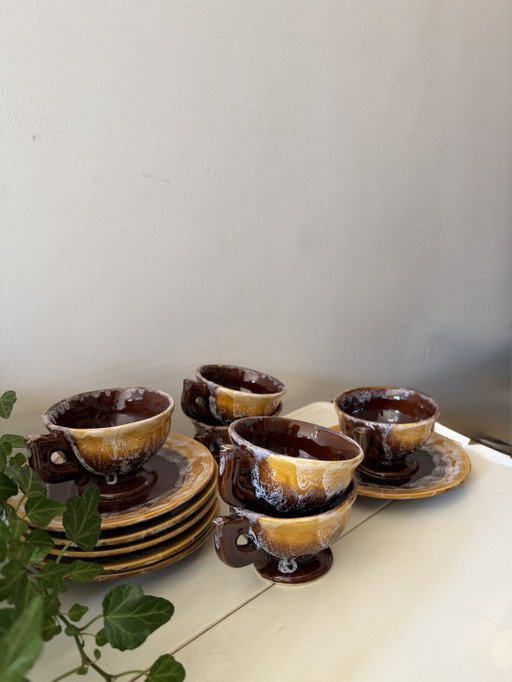 Set aus 6 Tassen und Untertassen im Mid-Century-Stil – servies, Ceramic (photo 2 of 6)