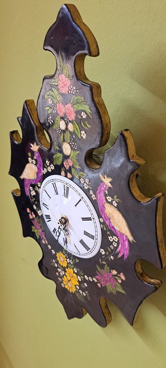 Vintage wandklok, Klokken, Hout, Metaal, Zwart (foto 3 van 10)