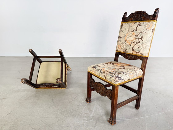 Image 1 of Original set de 2 chaises néo-baroques bois antique sculpture florale