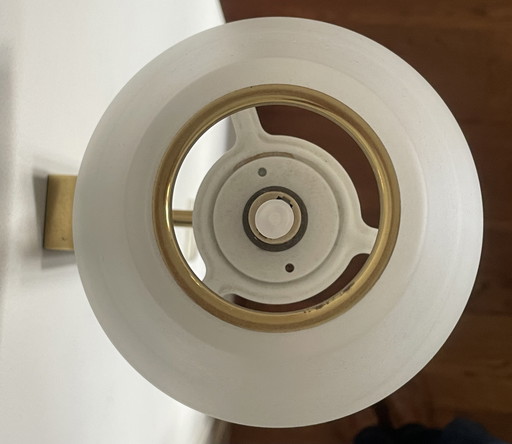 B+M Leuchten Wall lamp matt/polished brass matt white flamed glass 1990s