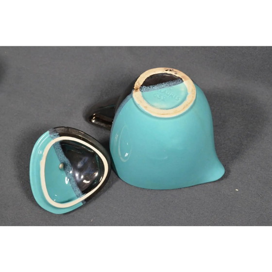 Mid 20th Century Vallauris – Black and Turquoise Blue Faience Coffee Set - 15 pcs – Crockery (photo 14 of 18)