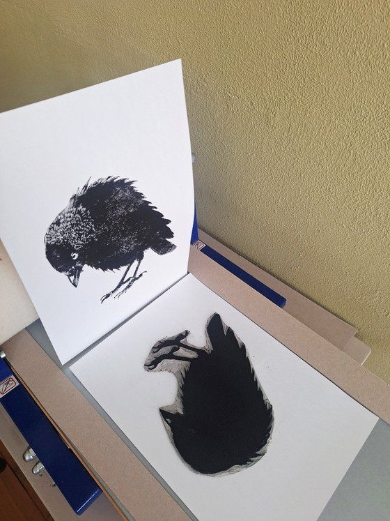 Linoprint 'Kauwtje' – M. Jasperse, Kunst, Papier (photo 8 of 9)