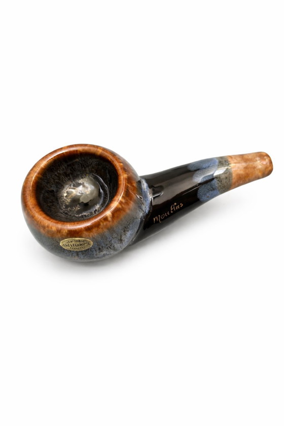 Image 1 of MOULIN’S French Grès Flammé Pipe Dish – Mid-Century Art Pottery – Vintage Ashtray or Succulent Planter 18cm
