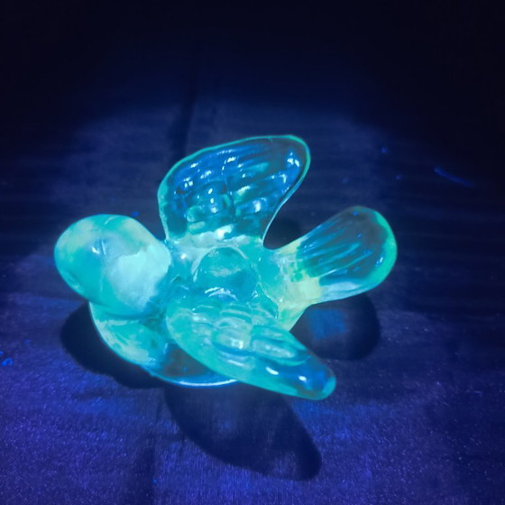 Image 1 of Uranium glass bird candlesticks Boyd -Parish)