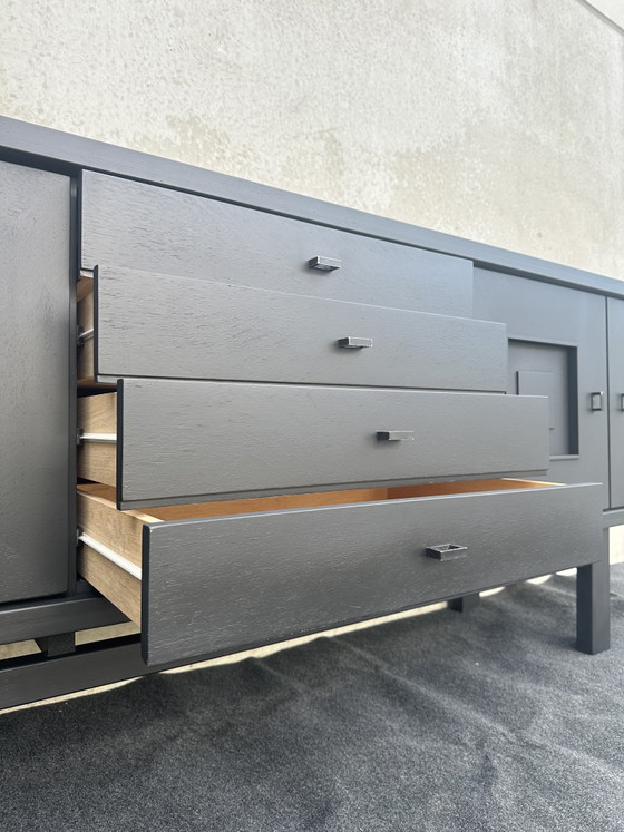 Image 1 of XL design black stained oak brutalist sideboard - De Coene
