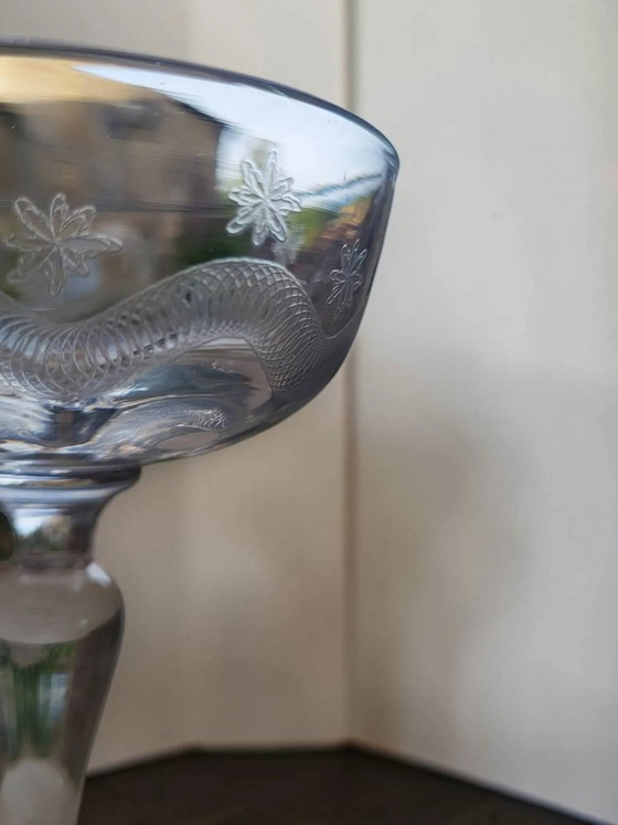 8 coppe da champagne in vetro inciso di Meisenthal, Art Déco – Bicchieri e caraffe, Cristallo, Art Deco (photo 10 of 14)