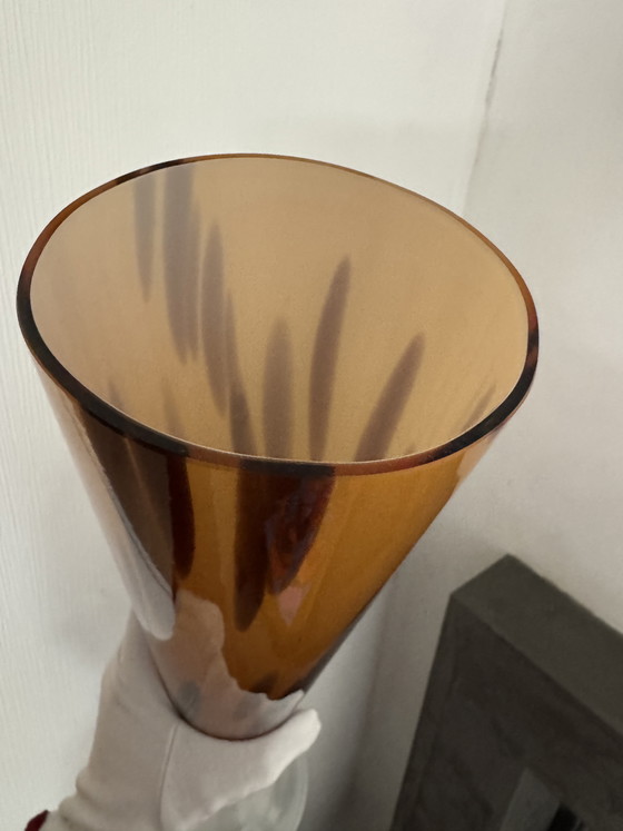 Image 1 of XL Murano Glass Vase – Firework Design in Amber & Brown – 55cm