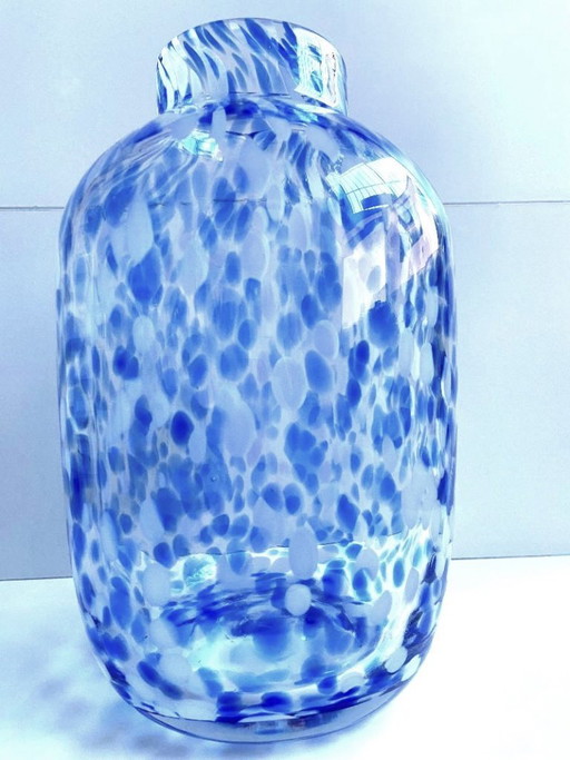 Elegante jarrón/portavelas Mirella Soliflore, de vidrio soplado grueso jaspeado, nuevo.