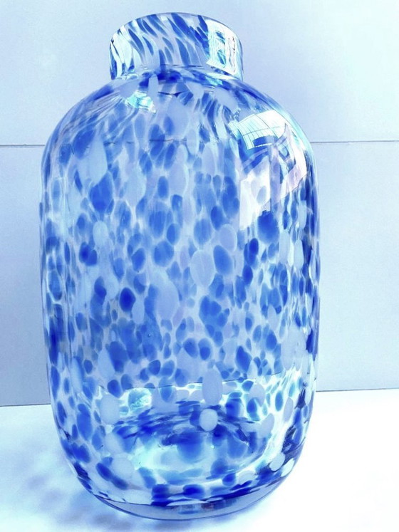 Image 1 of Elegante jarrón/portavelas Mirella Soliflore, de vidrio soplado grueso jaspeado, nuevo.