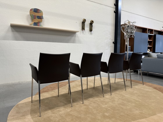 Image 1 of 4 sedie da pranzo Zanotta Zia in pelle marrone come nuove