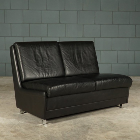 Image 1 of Set schwarzer Ledersofas aus der Mitte des Jahrhunderts – 1960er Jahre