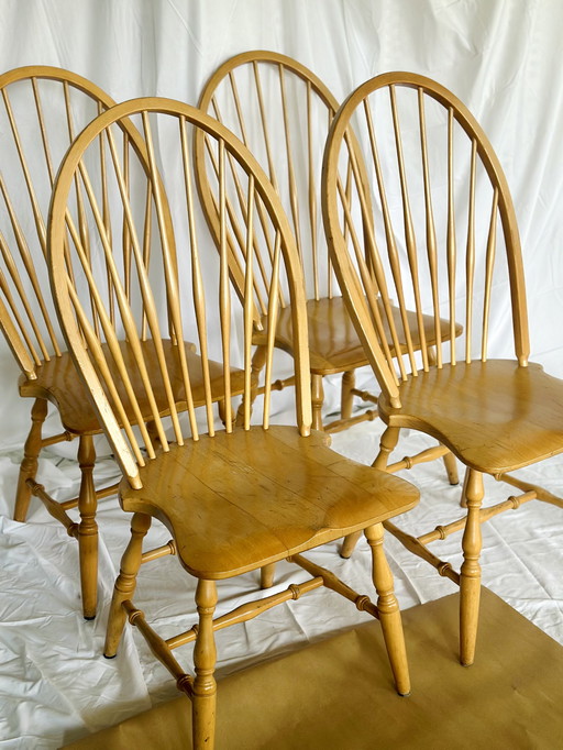 Sedie a doghe Windsor, 4 pezzi, sedie da pranzo vintage, legno