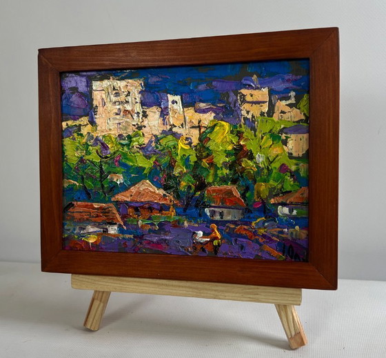 Image 1 of Original Oil Painting Summer Houses Landscape On the outskirts of the city