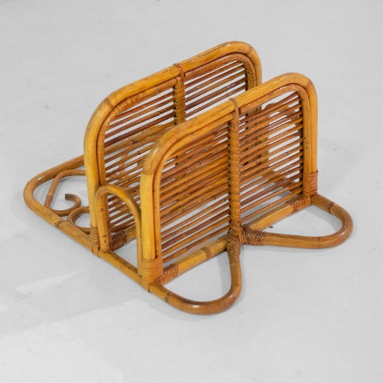 Image 1 of 1x Mid-Century Italian Small Bamboo and Rattan Bookcase, 1960s