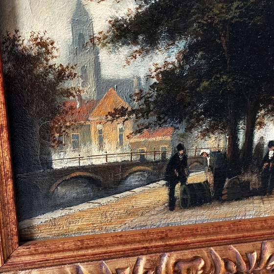 Image 1 of Nederlands straatbeeld olieverfschilderij gesigneerd Nijland