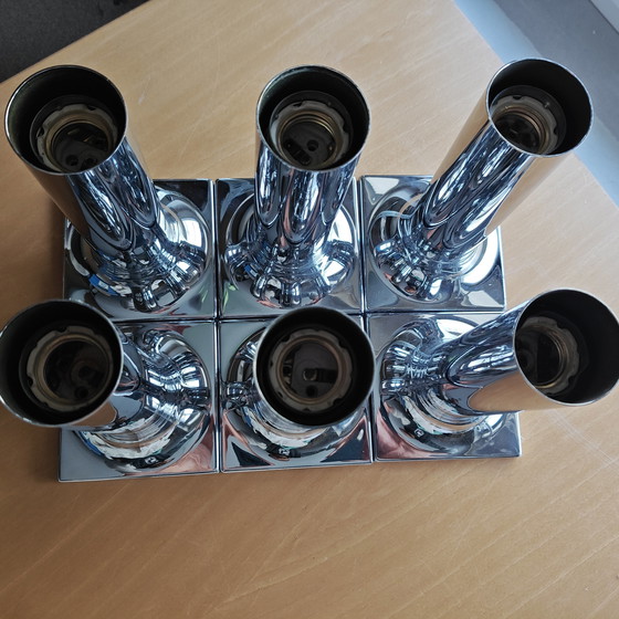 Image 1 of Set of 6 Large Staff Leuchten Chrome Wall Lamps – Space Age Design, Germany 1970s