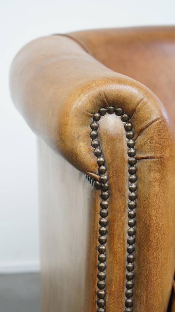 Image 1 of Vintage Sheepskin Leather 2-Seater Sofa in English Style