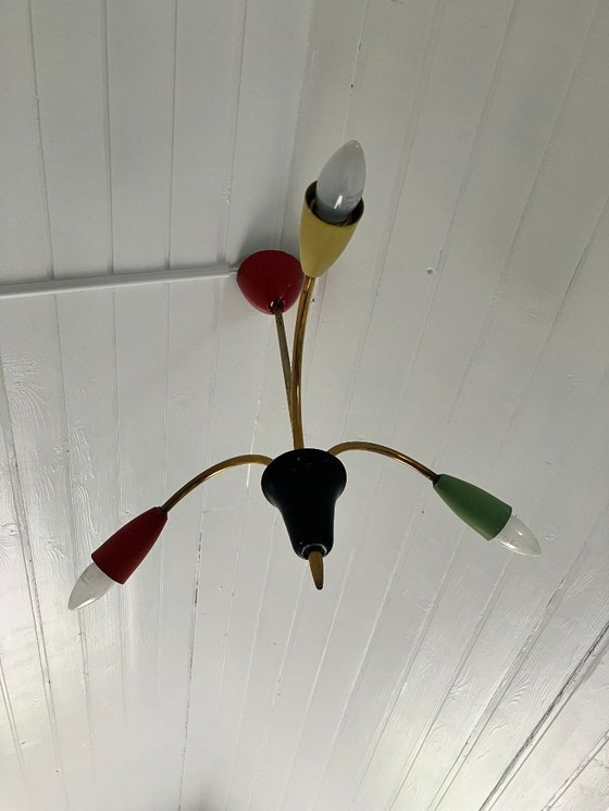 Image 1 of Lampada da soffitto Sputnik a 3 bracci in ottone, anni '50/'60, vintage