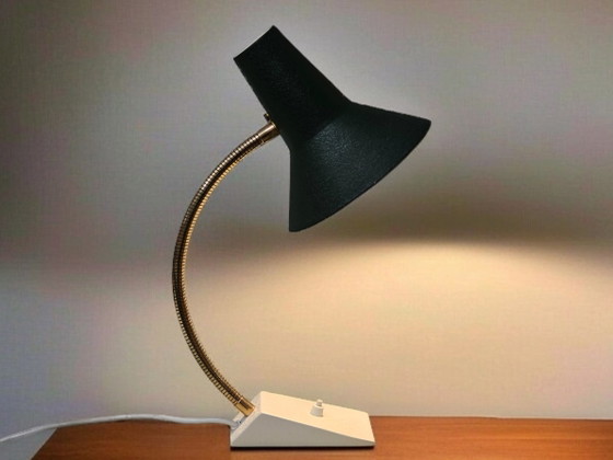 SIS Model 62 Mid-Century Table Lamp / Desk Lamp, Metal, Brass, White (photo 10 of 11)