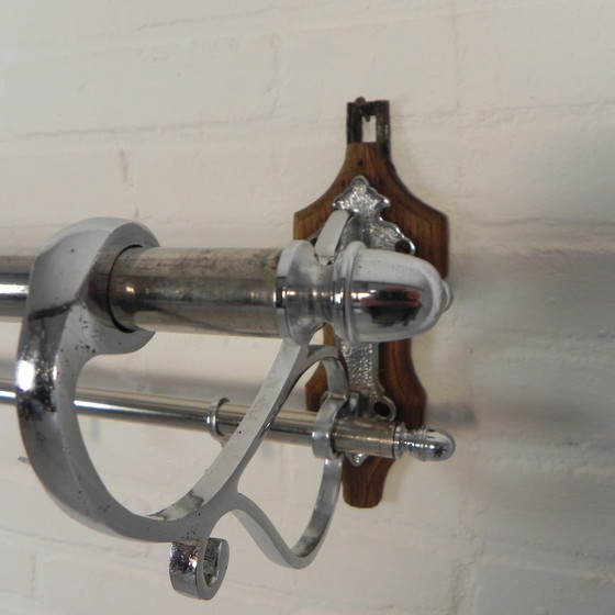 Image 1 of Chrome Art Deco Wall Coat Rack With 6 Hooks, 1930s