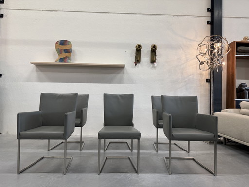 6 Bert Plantagie Tidy & Misty Sedie da pranzo in pelle grigia