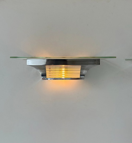 Image 1 of Coppia di applique moderniste Henri Petitot, ottone cromato, Francia, 1930