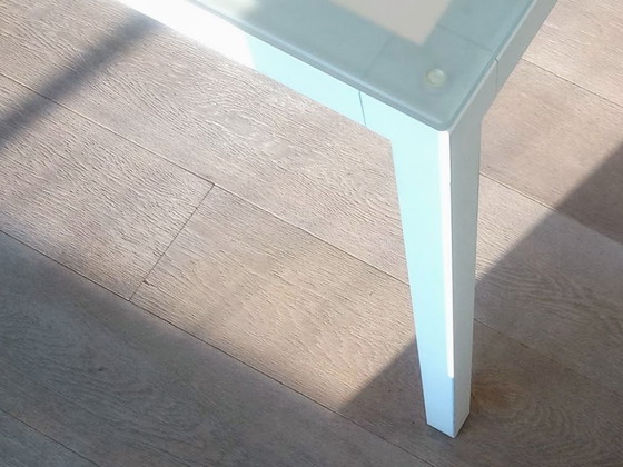 Image 1 of Designer table with white base, frosted glass tabletop; 180x99.50x74cm, detachable