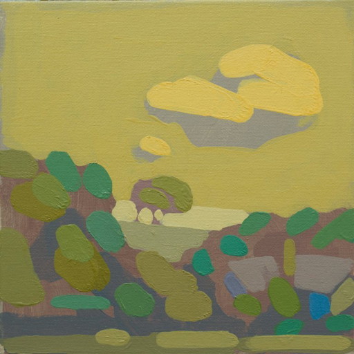 "Casa nella foresta", dipinto unico, pezzo unico dipinto a mano, 22 x 22 cm, con cornice