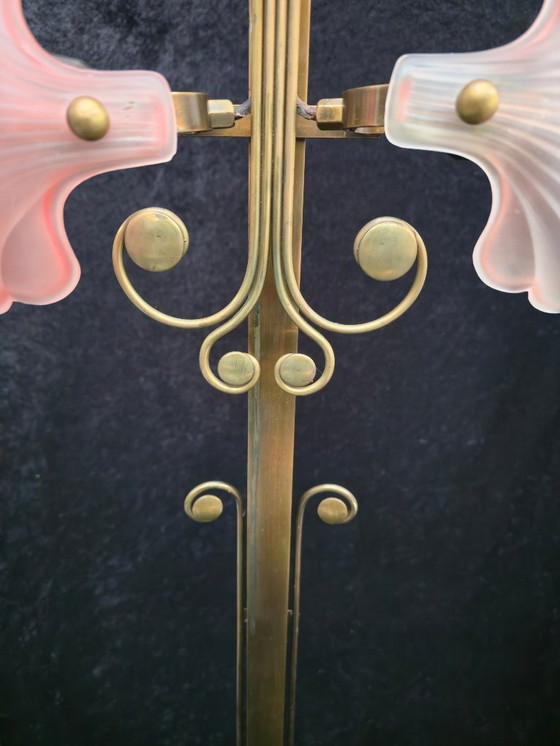 Image 1 of Lampadaire en laiton Deknudt, style Art déco, lampe en forme de coquillage