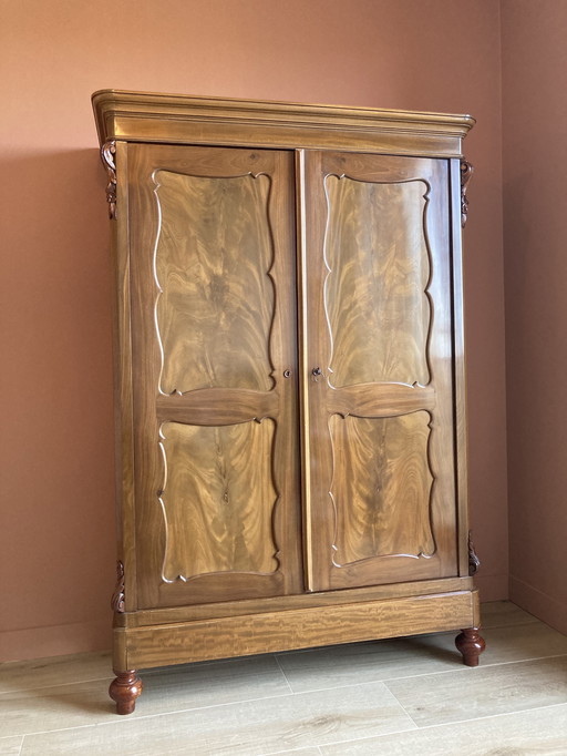 Antique Mahogany Wooden Biedermeier Cupboard