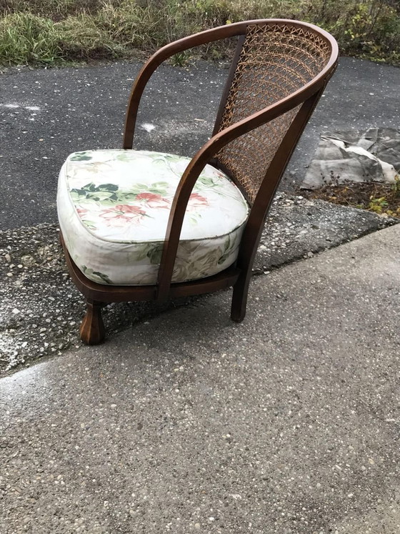 Vintage Floral Fabric and Wood Armchair, 1950s (photo 3 of 7)