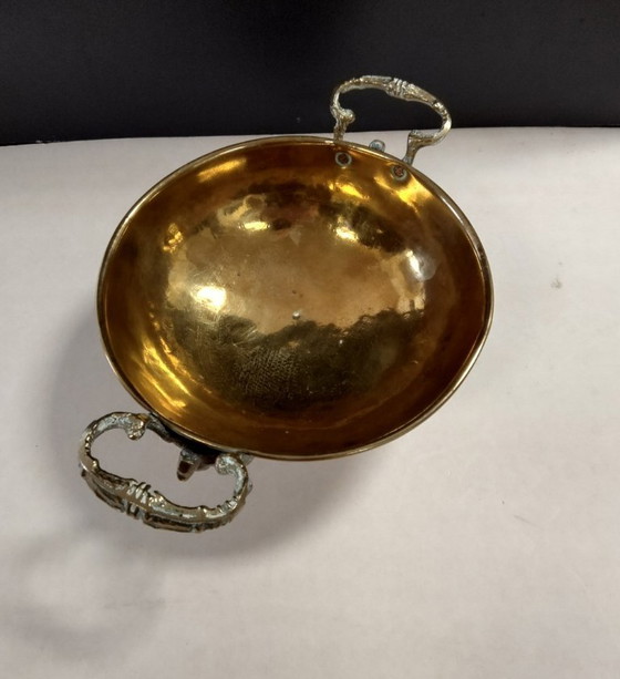 Image 1 of Antique copper bowl, griffin handles, lion paws