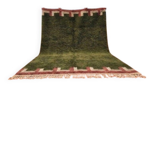 Tappeto berbero marocchino verde kaki ed ecru 300x200 cm – fatto a mano
