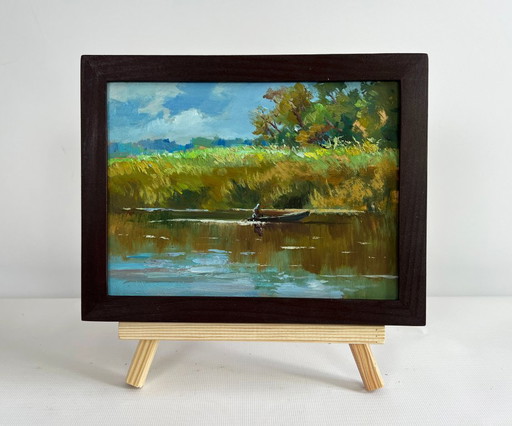 Original Oil Painting Summer Coastal Landscape Enjoying the natural silence