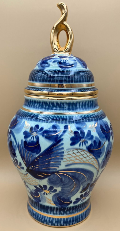 H. Bequet, Ginger Jar, Vibrant Blue with Gold Accents, Showstopper