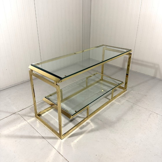 Image 1 of Mesa consola de latón y cristal, años 70