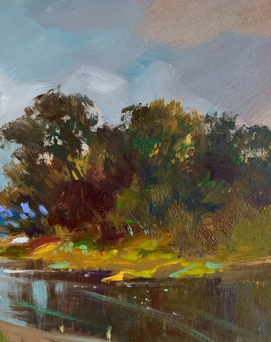 Image 1 of Original Oil Painting Summer Coastal Landscape On a long river journey