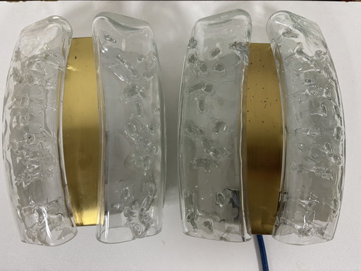 lazen en messing wandlampen van Doria Leuchten, Duitsland, jaren 60, set van 2