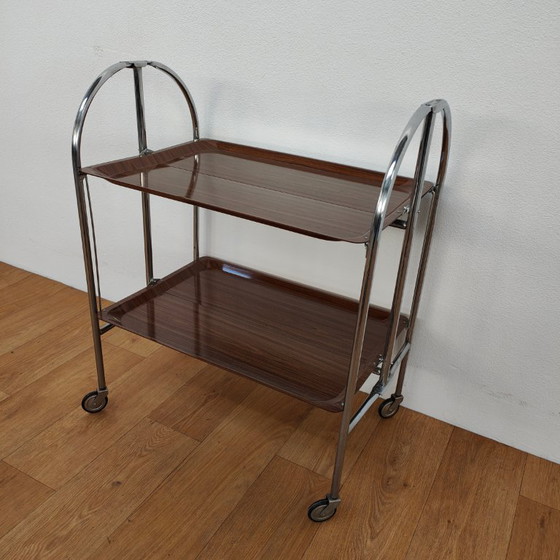 Image 1 of Vintage barcart drankkar trolley butlerwagen serveerwagen. Inklapbaar