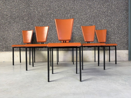 Juego de 6 sillas de comedor posmodernas de cuero, años 70 – eetkamerstoelen, Leather, Metal (photo 2 of 7)
