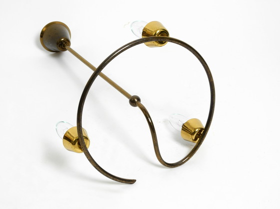 Image 1 of Sehr seltene Mid Century Deckenlampe aus Messing mit Glas- und Stoffschirmen