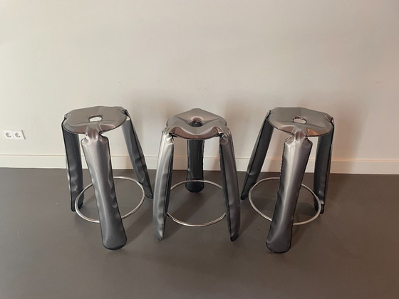 3 × Oskar Zięta PLOPP Bar – Raw Steel – 75 cm – 2016 – Oskar Zieta, Sgabelli da bar, Metallo (photo 2 of 6)