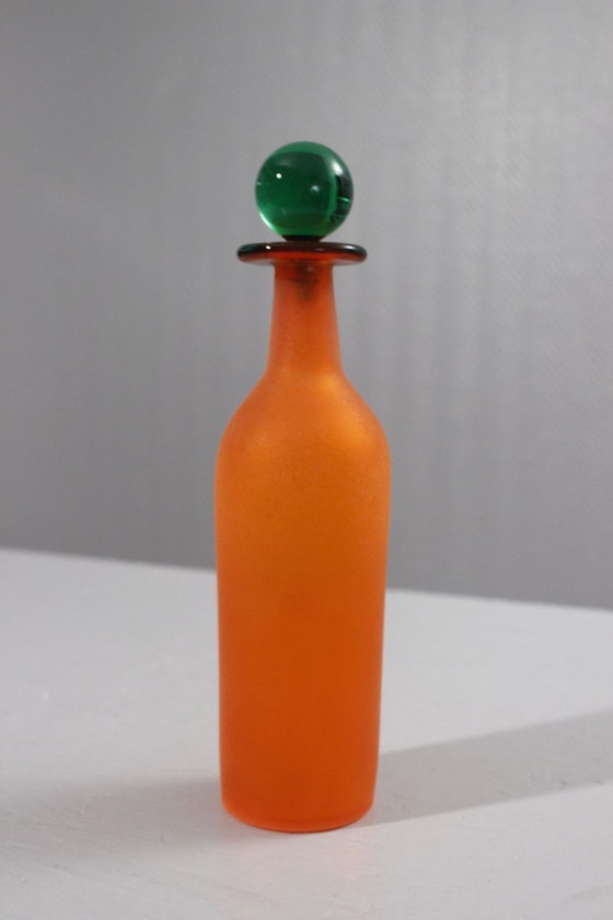 Image 1 of Franco Moretti in Murano - Scavo orange & green carafe bottle Italy 1980s