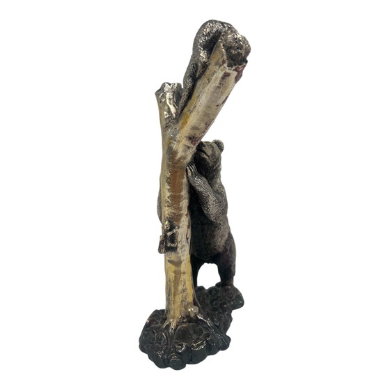 Image 1 of Scultura Zanfeld in argento sterling 999 raffigurante un'orsa con il suo cucciolo.